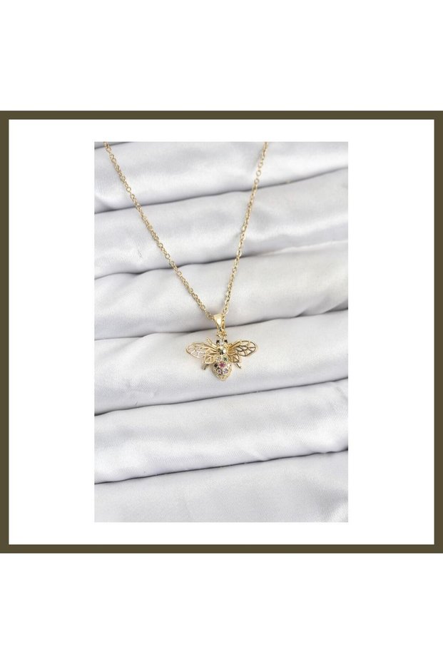 316L Stainless Steel Chain, Gold-Colored, Fly-Design, Zircon-Set Women's Necklace BX