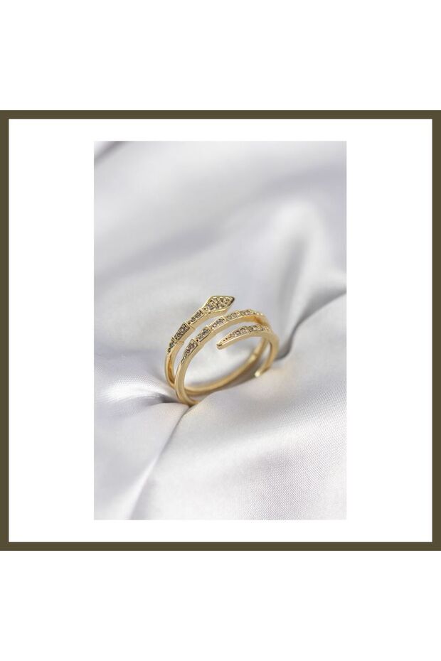 Snake-Style Gold-Colored Zircon Ring for Women BX