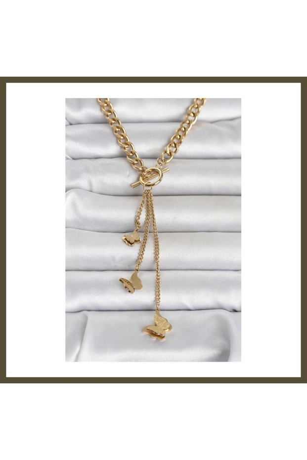 316L Stainless Steel Gold-Colored Butterfly Dangle Necklace for Women BX