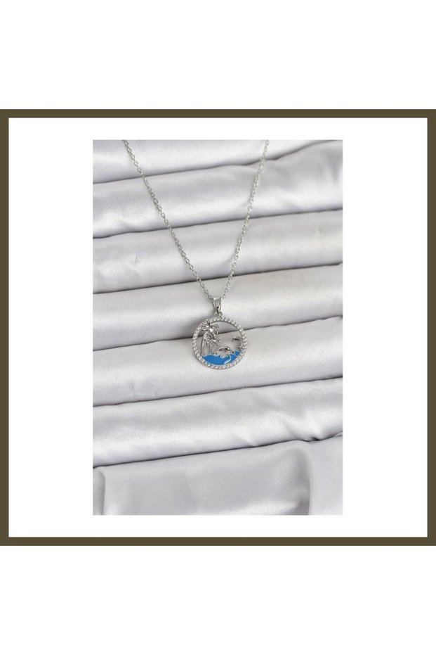 316L Stainless Steel Chain, Silver-Colored, with Zircon Stones, Nautical-Themed Women's Necklace BX