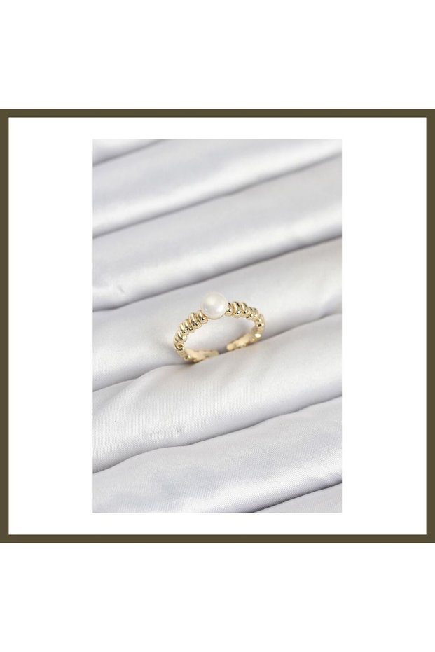 Gold-Toned Rice-Patterned Center Pearl Modal Women's Ring BX