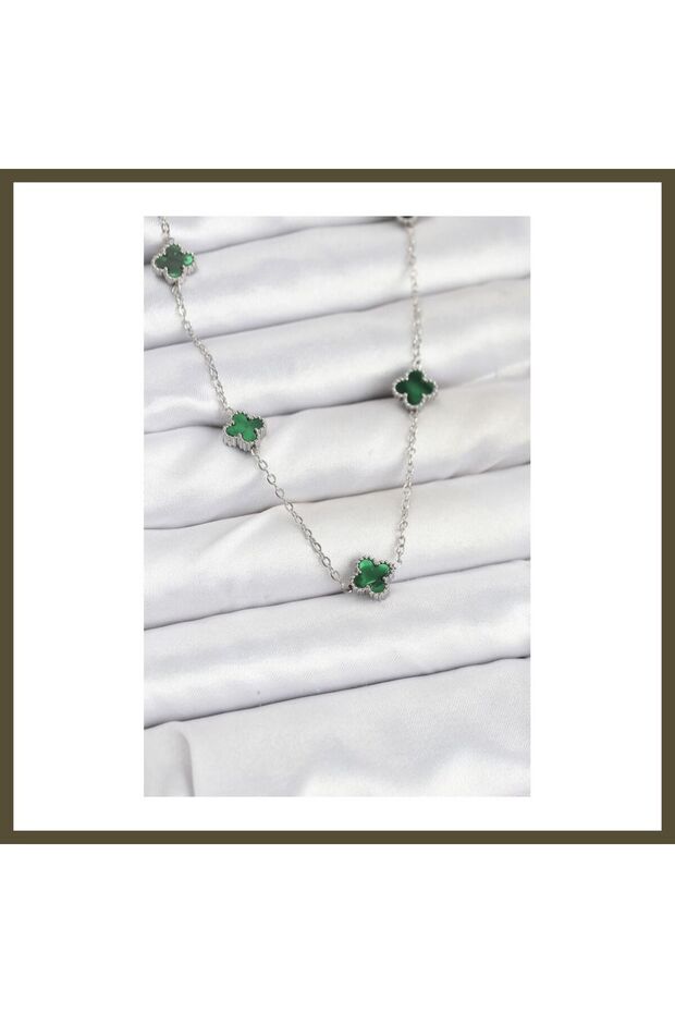 316L Steel Chain, Silver-Colored, Green, Baby Boy, Clover, Women's Necklace BX