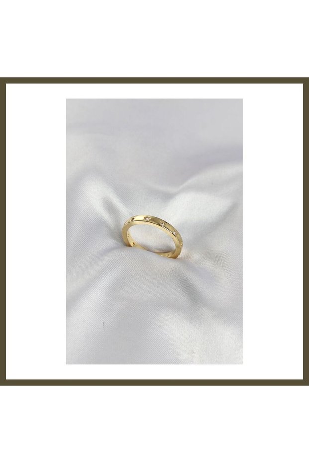 Gold-Toned Rice-Patterned Wedding Band with Star Accents for Women, Model BX