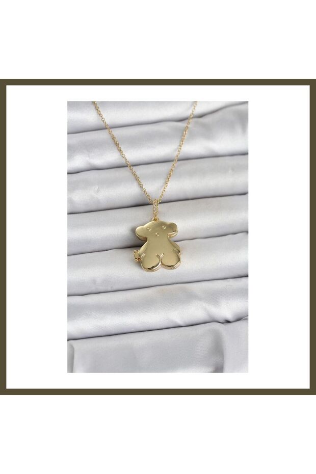 316L Stainless Steel Chain, Gold-Colored Teddy Bear Print, Adjustable Women's Necklace BX