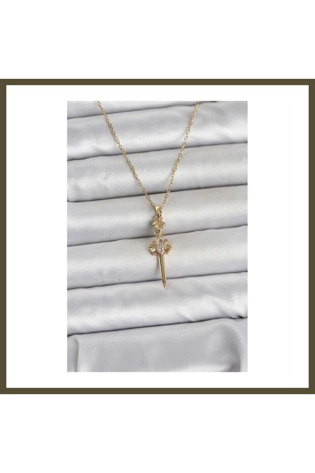 316L Stainless Steel Chain, Gold-Colored Sword-Style Women's Necklace BX
