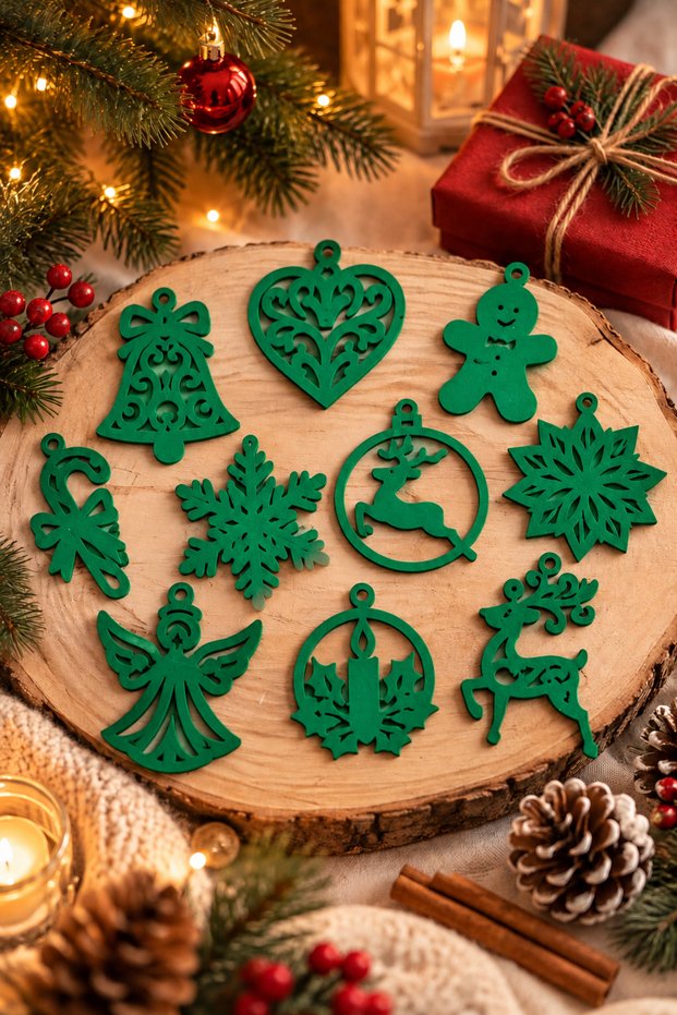 TriOra Design – New Year's Magic 10-Piece Decorative Christmas Tree Ornament Set