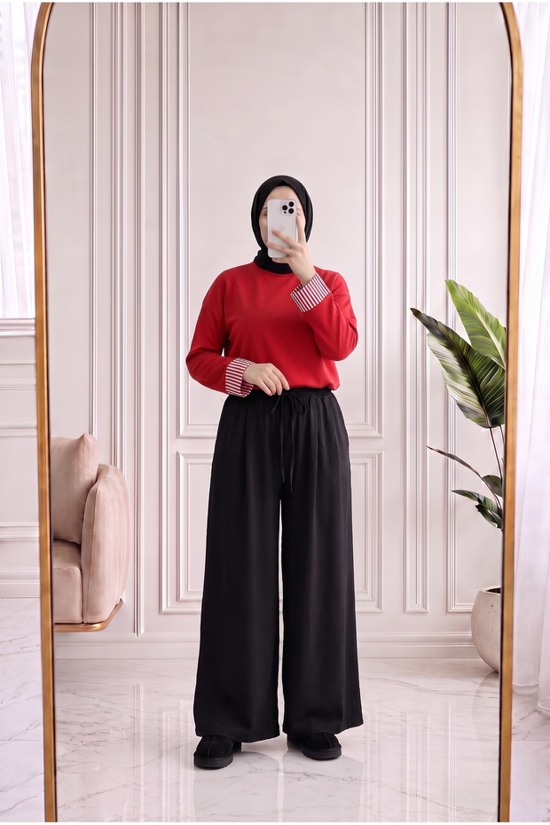 بنطلون باهارناز واسع الساق - MF032، لون أسود.