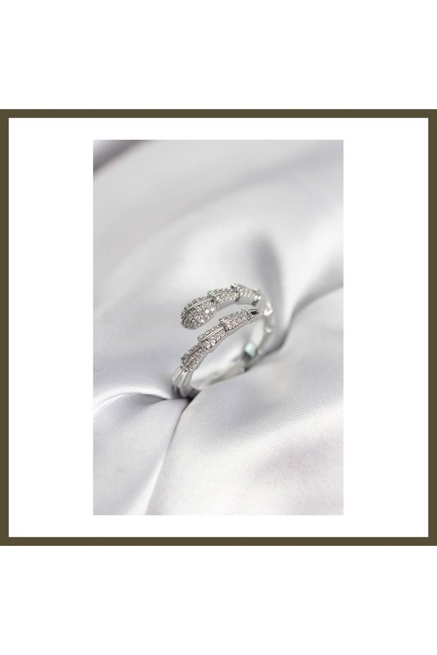 Silver-Colored Snake-Design Modal Women's Ring with Zircon Stones BX