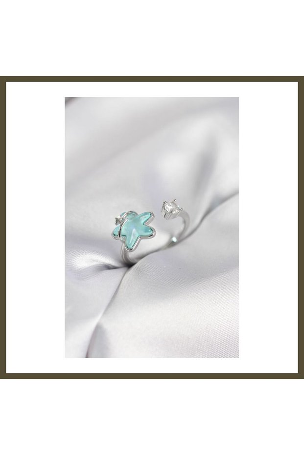 Silver-Colored Turquoise Star-Shaped Modal Women's Ring BX