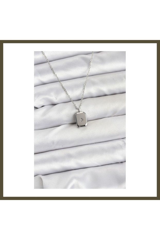 316L Stainless Steel Chain, Silver-Colored, Minimalist North Star Design Women's Necklace BX