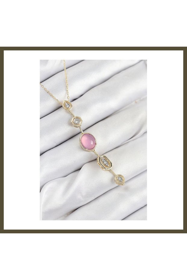 Rose Gold-Colored Zircon Stone Y-Shaped Necklace with Rice Chain BX