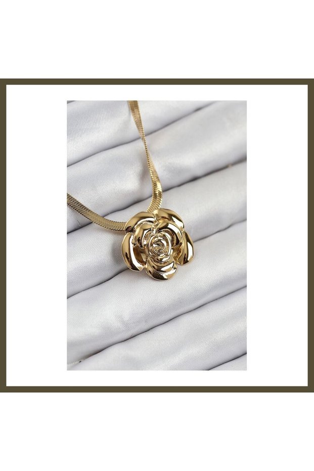 316L Stainless Steel Rose-Motif Italian Chain-Style Gold-Colored Women's Necklace BX