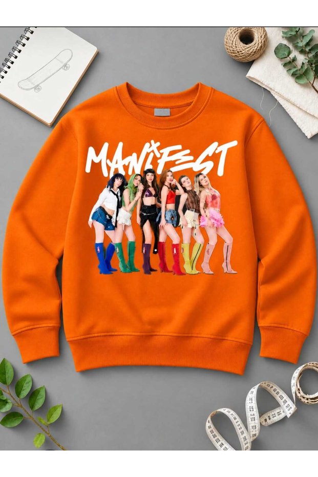 Manifest Design Printed Orange Long-Sleeve Winter Sweatshirt