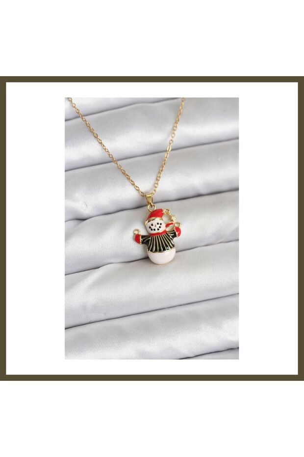 316L Stainless Steel Chain, Gold-Colored, Snowman-Shaped, New Year's-Themed Women's Necklace BX