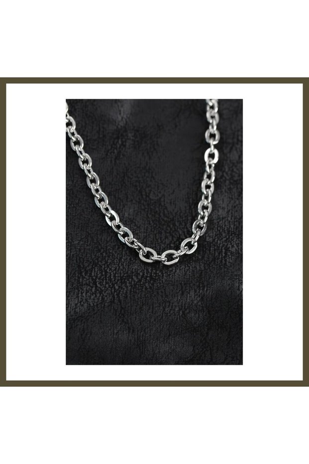 316L Stainless Steel Silver-Colored Link Chain Men's Necklace BX