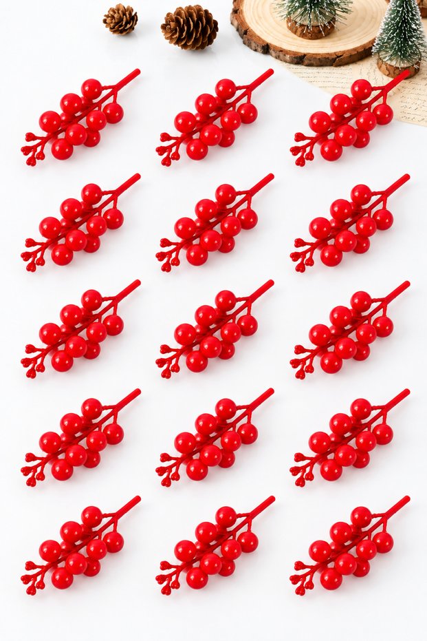 Artificial Fan-Shaped Kokina New Year's Ornament, 6 cm (9-candle), Cherry Branch New Year's Christmas Tree Decoration
