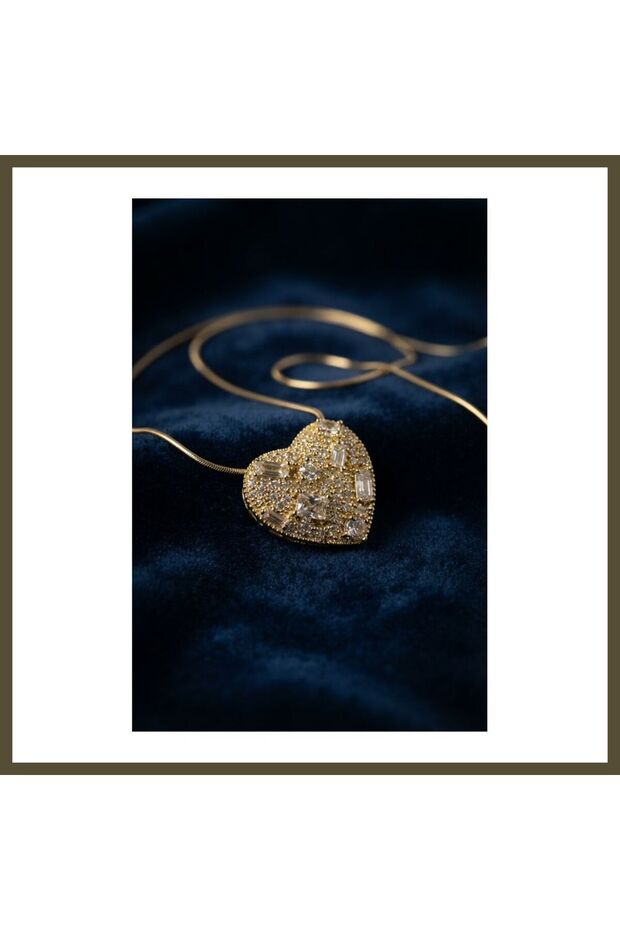 316L Stainless Steel Chain, Gold-Colored, Zircon-Studded Women's Necklace Model BX