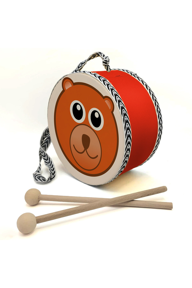 Children's Leather Drum with Bear Face Print (Ages 1–5) - Red
