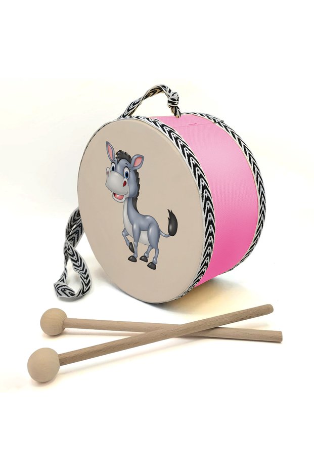Children's Leather Drum with Donkey Print (Ages 1–5) - Pink