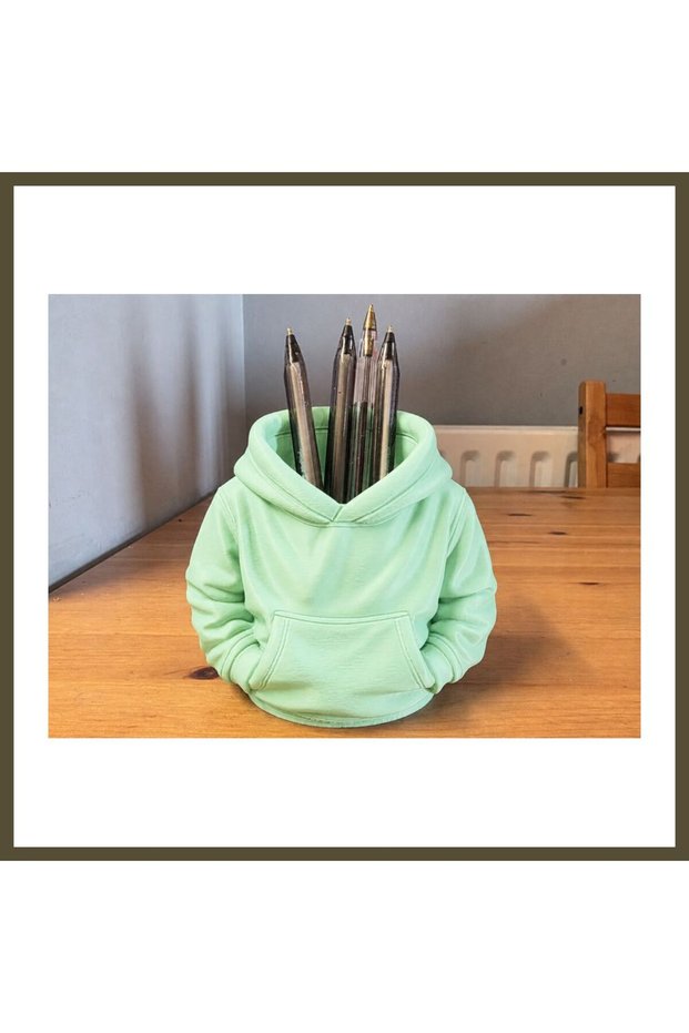 3D-Printed Hooded Sweatshirt Pencil Holder - Desktop Organizer - Mint BX