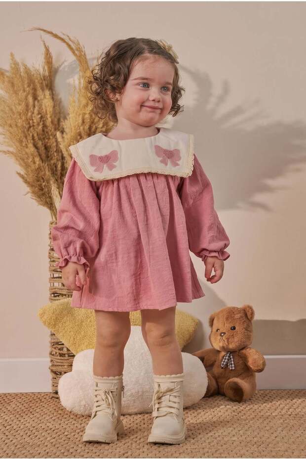 Girls' Pink Dress with a Bow Detail