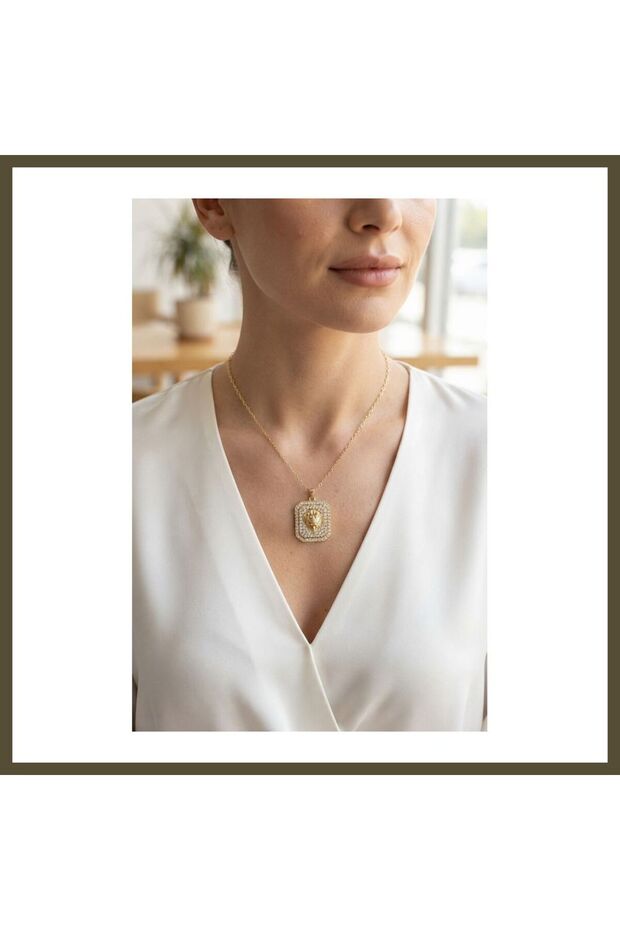 316L Stainless Steel Chain with Gold Lion Medallion and Zircon Stones Women's Necklace BX