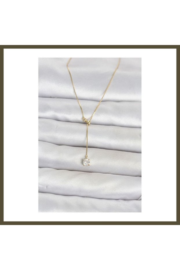 Gold-Toned Rice-Patterned Necklace with Pendant for Women, Model BX