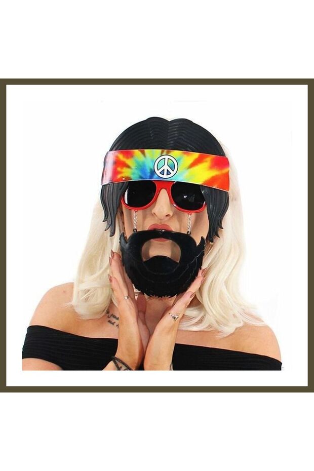 Black-Haired Bandana-Style Hippie Party Glasses, 26x18 cm BX