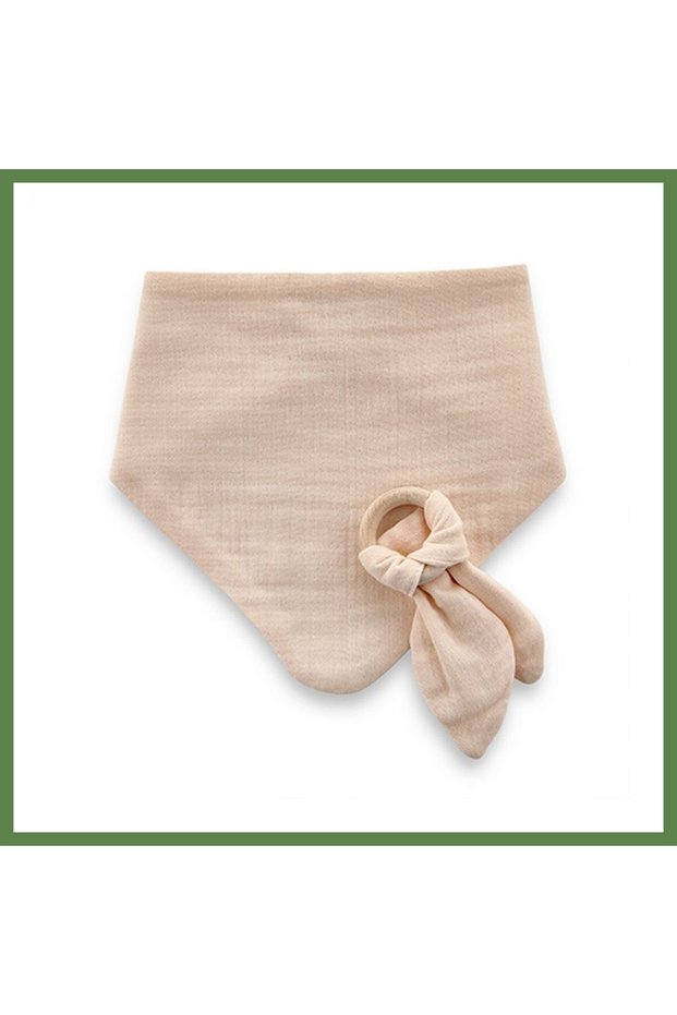 Wooden Teether-Adorned Crinkled Muslin Bib 736 Salmon · Color: Salmon HB006