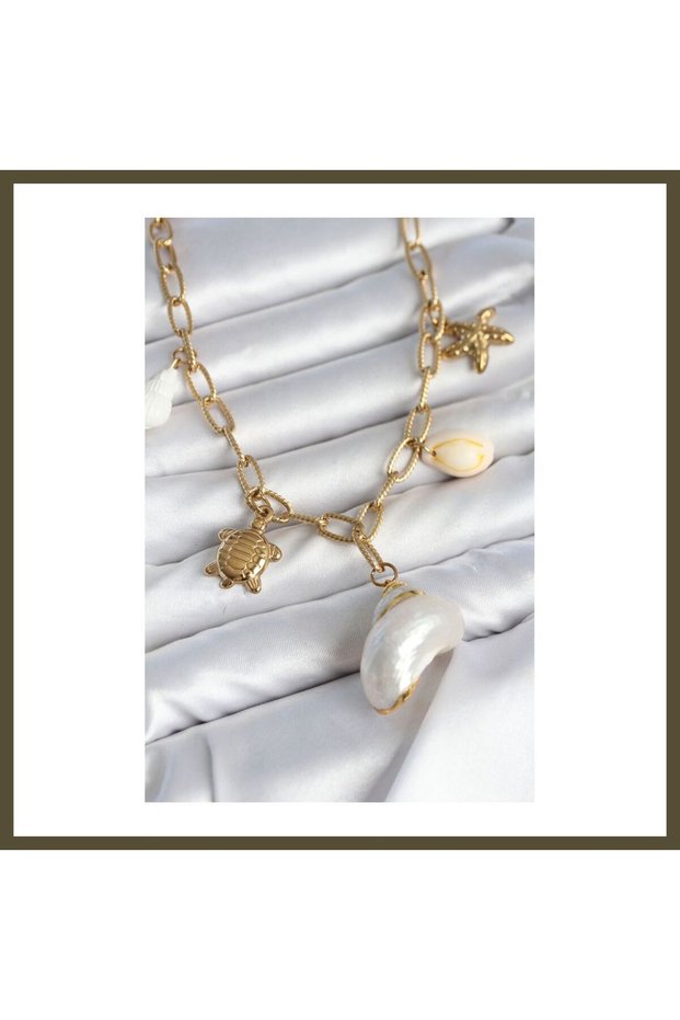 316L Stainless Steel Gold-Colored Seashell Charm Women's Necklace BX
