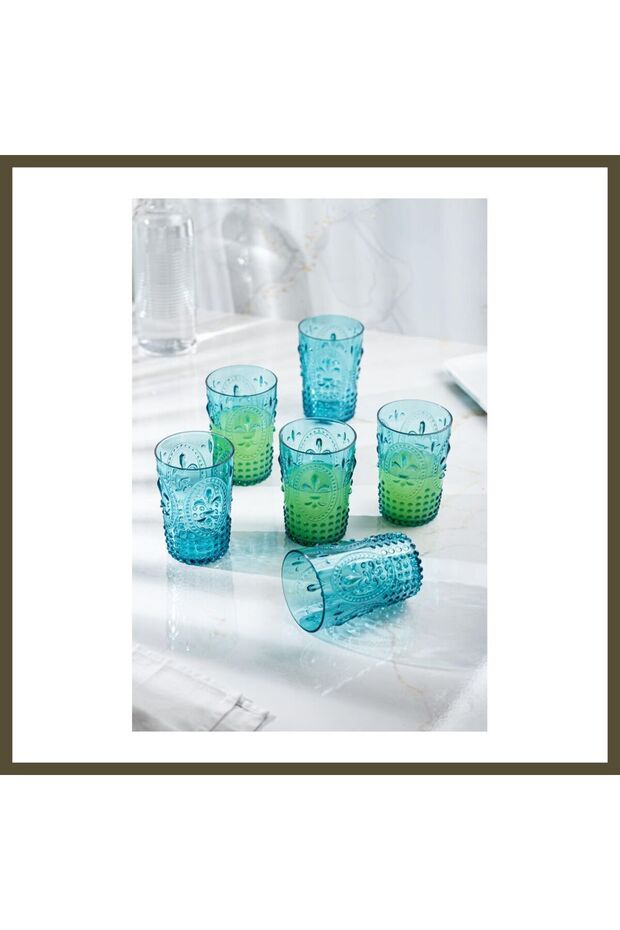 Acrylic Aquamarine Set of 6 Short Glasses & Water, Soft Drink, and Coffee Side Glasses, 400 ml (Glass Substitute BX)
