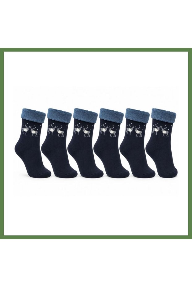 Set of 6 Women's Winter Terry Socks: Heat-Retaining, Soft, Mixed-Patterned Socks HB006