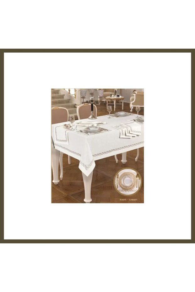 Matilda Cream-Silver 8-Person, 10-Piece, 160 × 260 cm Placemat-Style Tableware Set BX