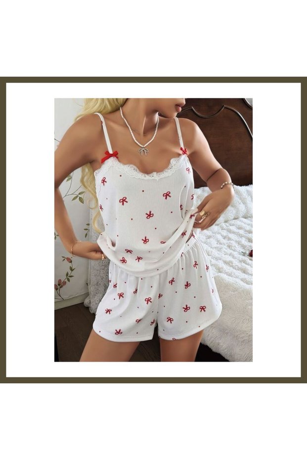 Women's Ecru Pajama Set with Spaghetti Straps and Shorts 5244 BX
