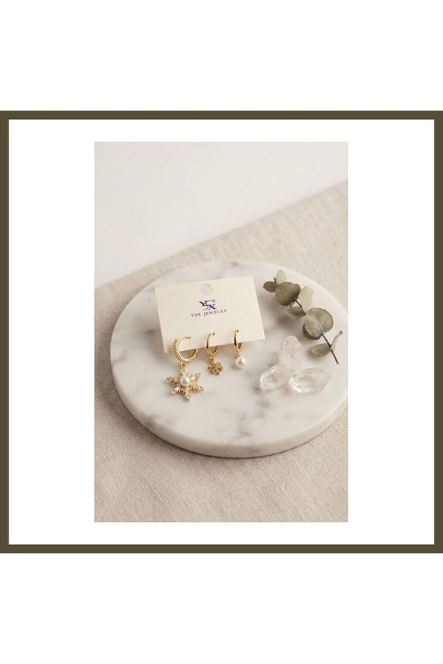 Gold-Toned Rice-Shaped Snowflake Modal Women's Earring Set BX