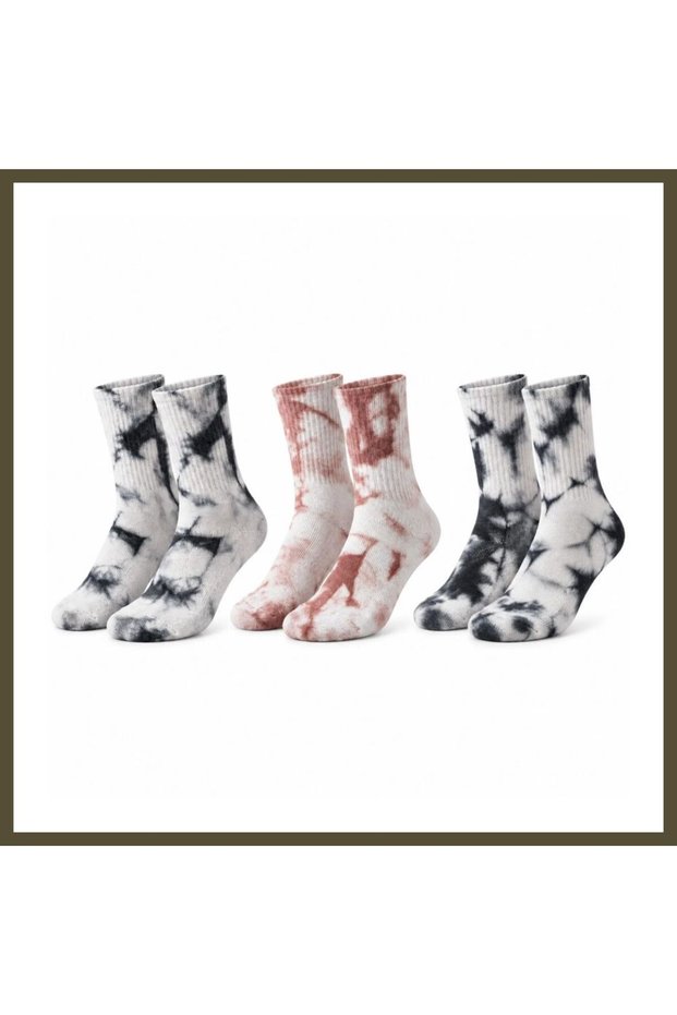 Unisex Batik Print Socks, 3-Pack, Cotton, Long Socks, Casual, Athletic, Breathable, Stitch-Free, BX