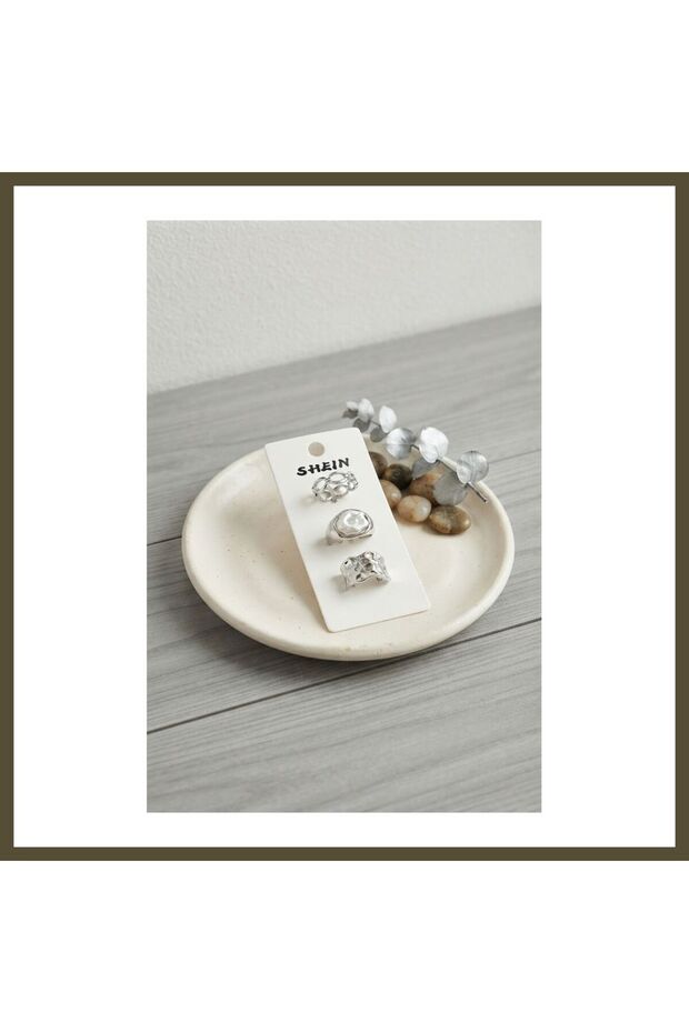 Silver-Tone Brass 3-Piece Vintage Women's Ring Set BYK4287 BX