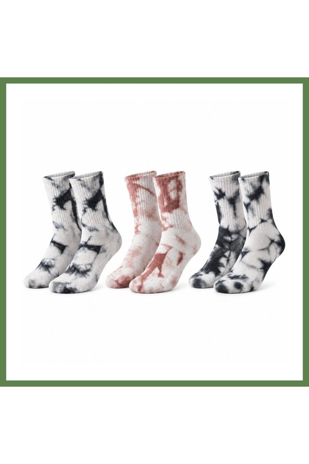 Unisex Batik Print Socks, 3-Pack, Cotton, Long-Cuff, Casual, Athletic, Breathable, Stitch-Free HB006