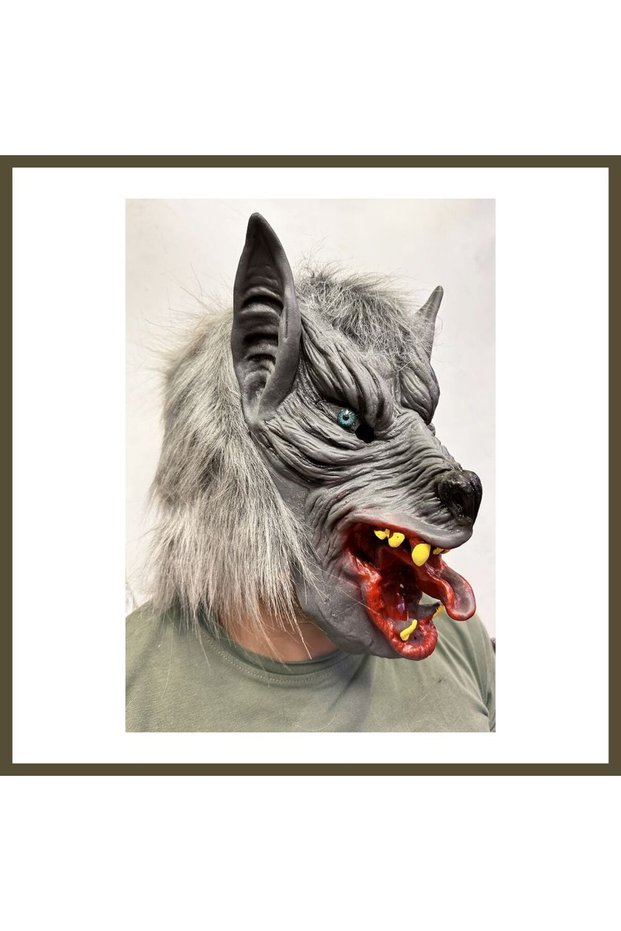 Full-Face Latex Wolf Mask with Tongue and Blue Eyes (BX)