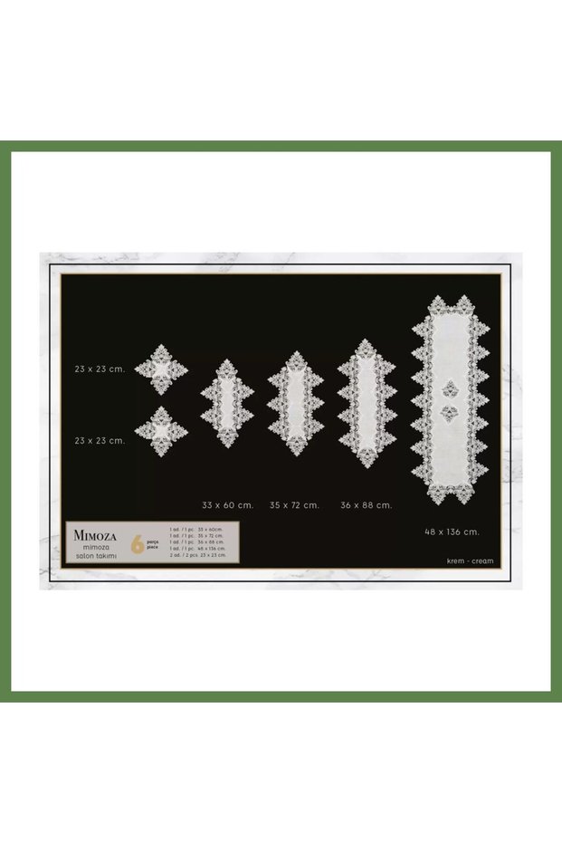 Living Room Set, "Çeyizlik Mimoza" Model, Cream, 5-Piece Lace Table Runner Set HB006