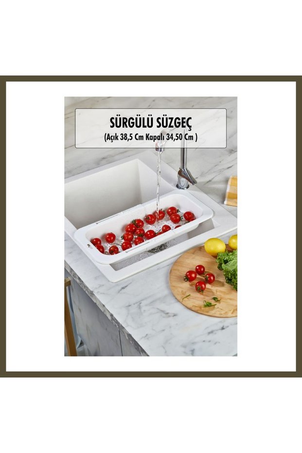 Sliding Foldable Vegetable and Fruit Strainer for Sink, White (Open: 38.5 cm, Closed: 34.5 BX