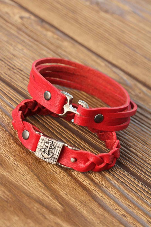 Red Color Leather Men's Bracelet Combination 5886