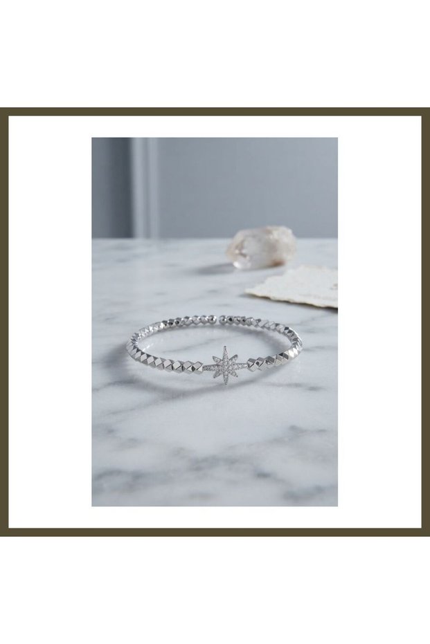 Silver-Toned Geometric Faceted North Star-Style Modal Women's Bracelet BX