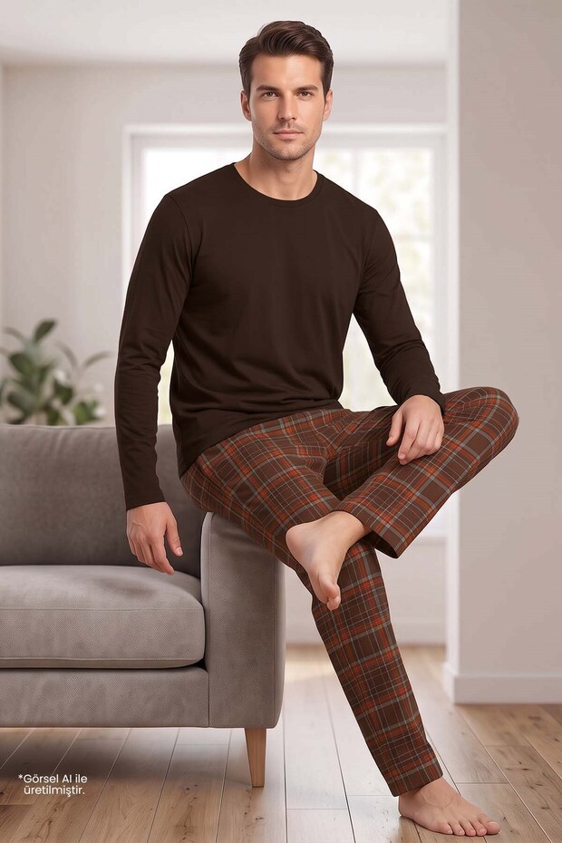 Men's Claret Red Long Sleeve Pajama Set