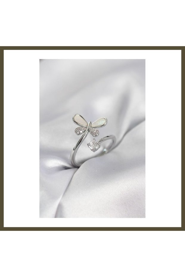 Silver-Colored Dragonfly-Style Modal Women's Ring with Zircon Stones BX