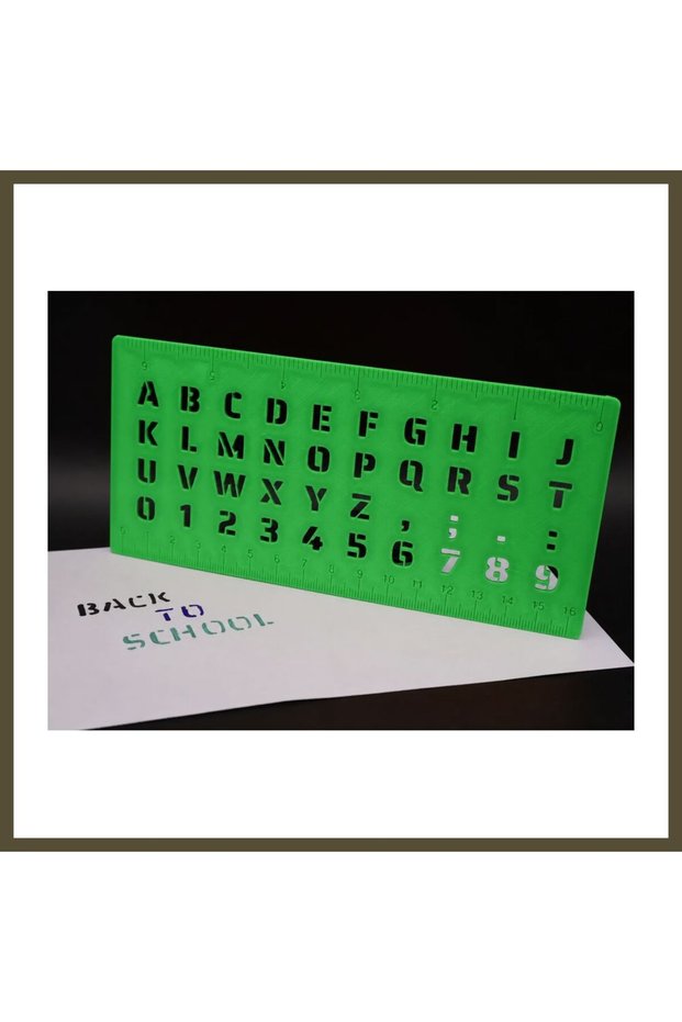 3D Printing Alphabet, Numbers, and Ruler Template - Writing and Drawing Template - Green BX