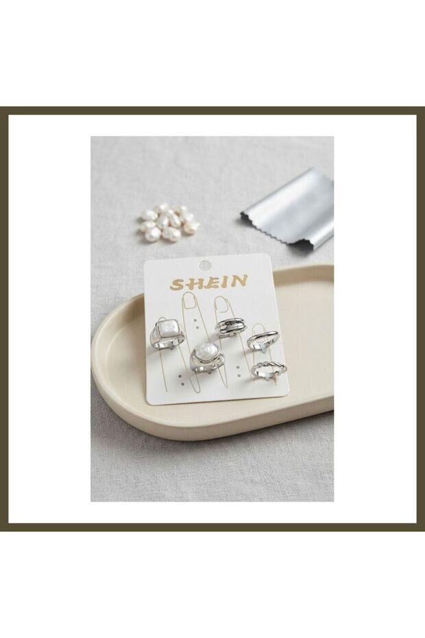 Silver-Toned Brass Ring Set with Stone Embellishments, Bohemian Style BYK4281 BX