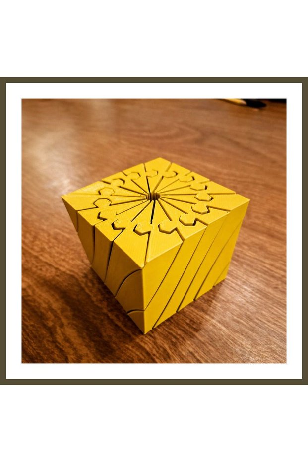 3D-Printed Twisting Cube - Mechanical Rotating Puzzle Cube - Yellow BX