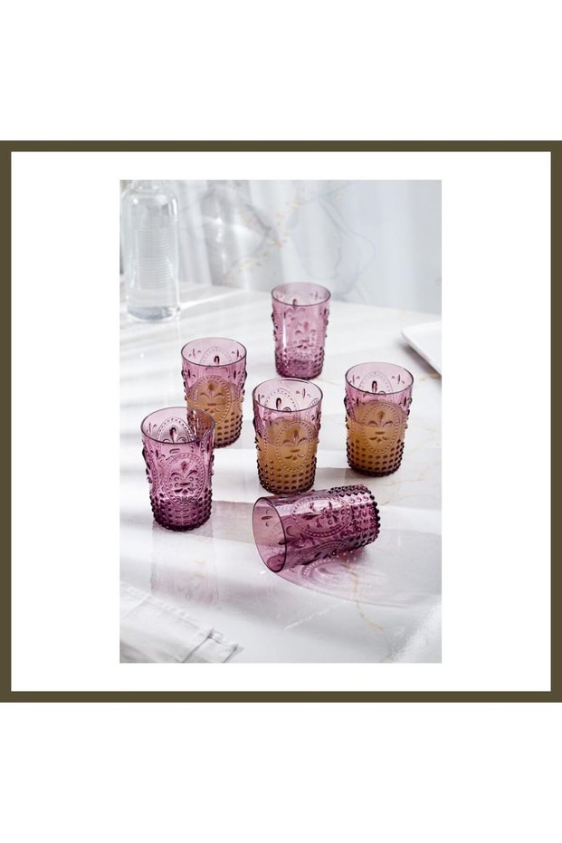 Acrylic Plum 6-Pack of Short Glasses & Water/Soft Drink/Coffee Side Glasses, 400 ml (Not Glass, BX)