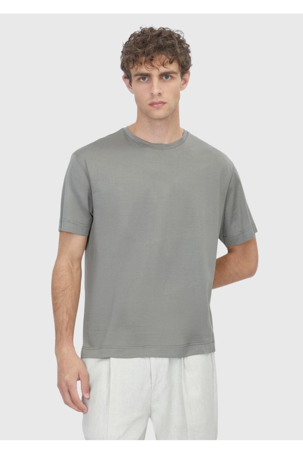 Taupe Color Solid Cotton Blend T-Shirt